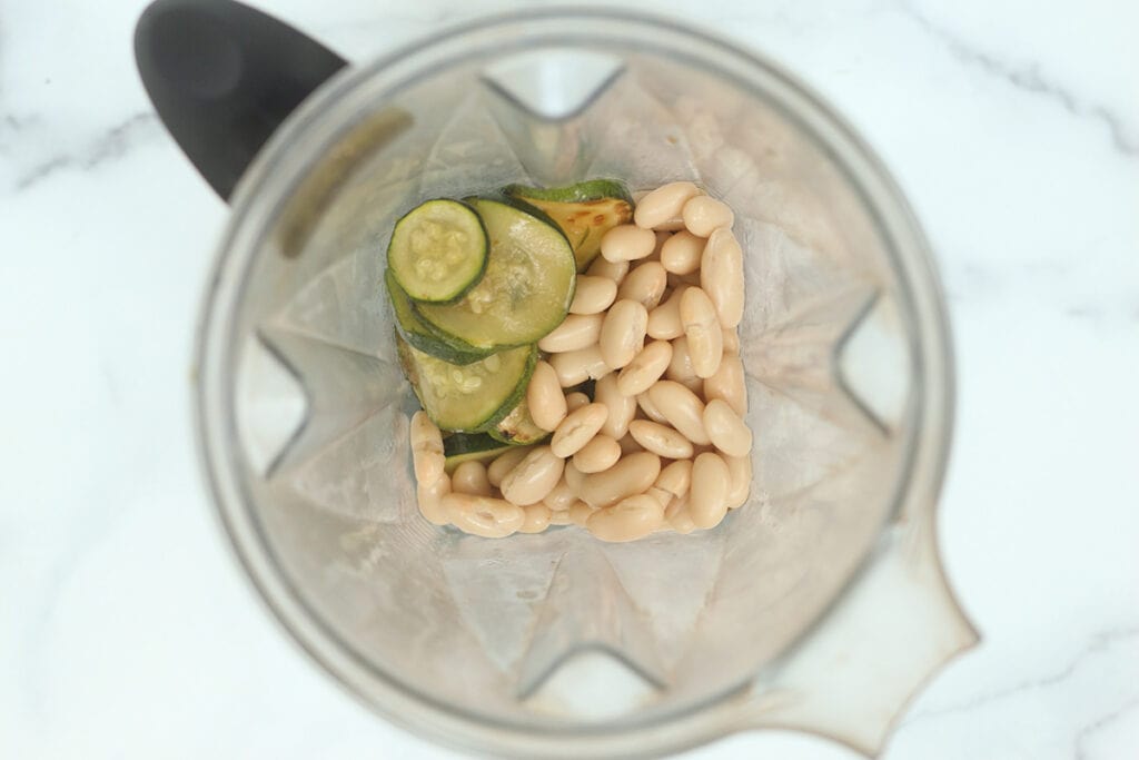 ingredients for zucchini pasta sauce in blender.