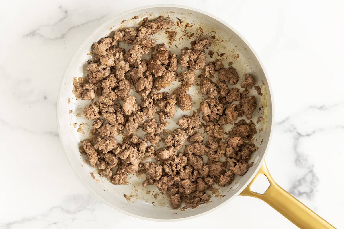 Hamburger in pot for hamburger helper.