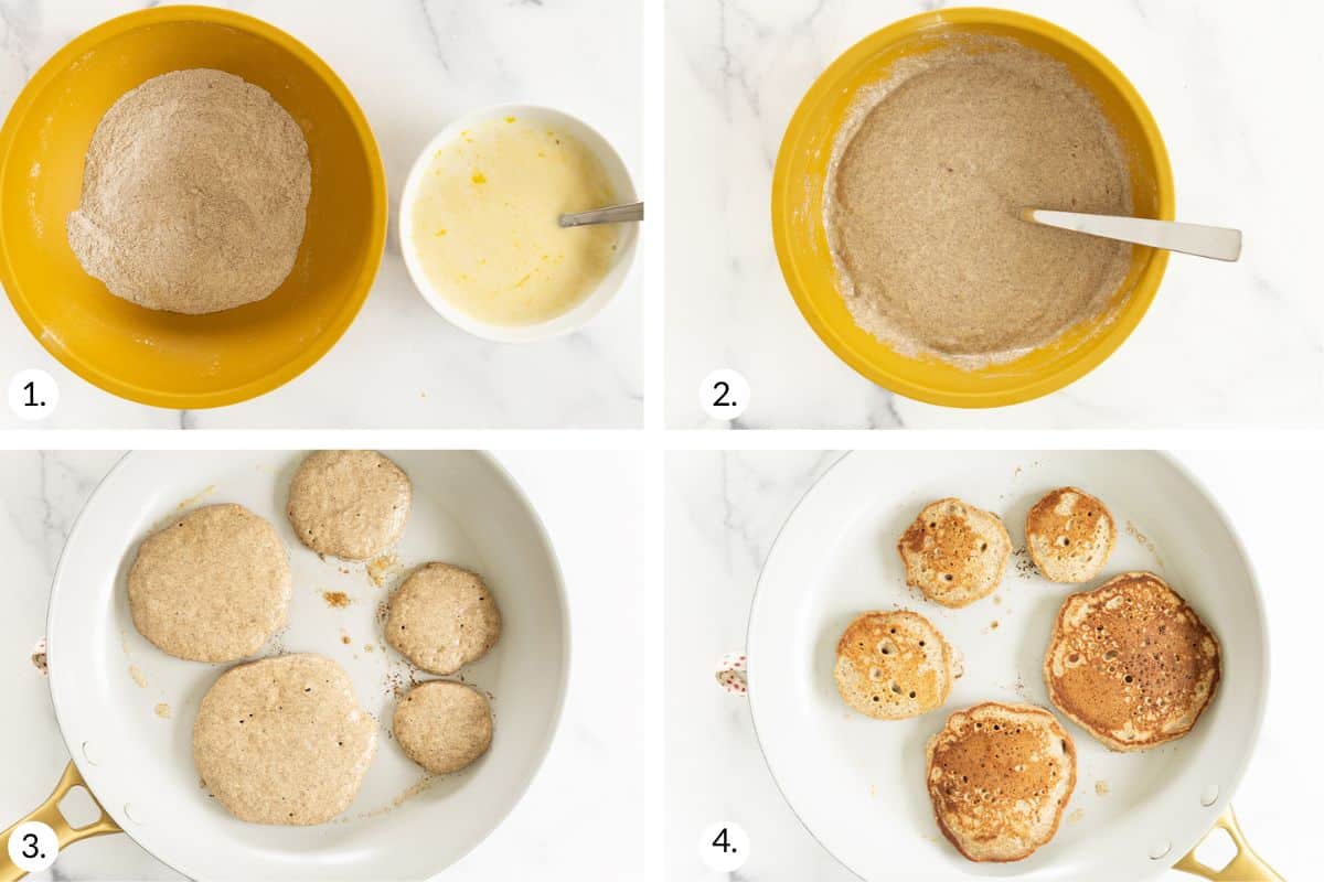 how to make applesauce pancakes in grid of images.