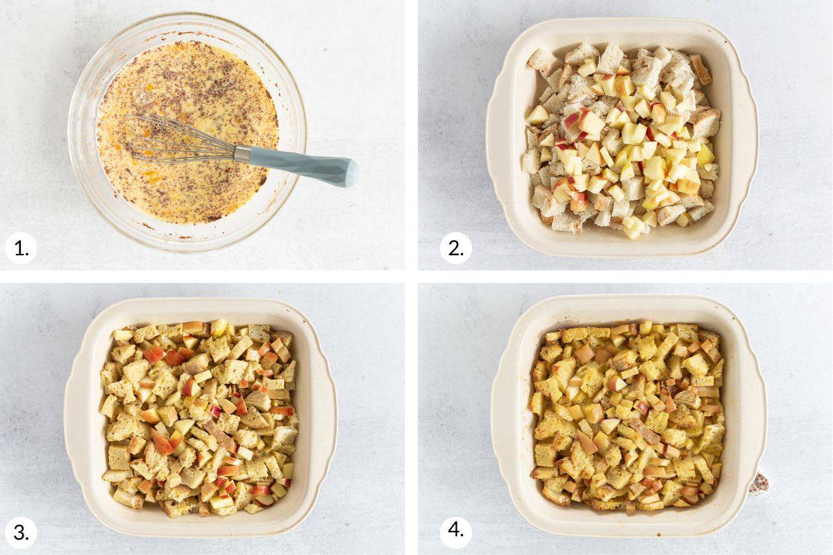 how to make french toast casserole in grid of images.