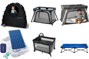 Toddler travel beds in grid of images.