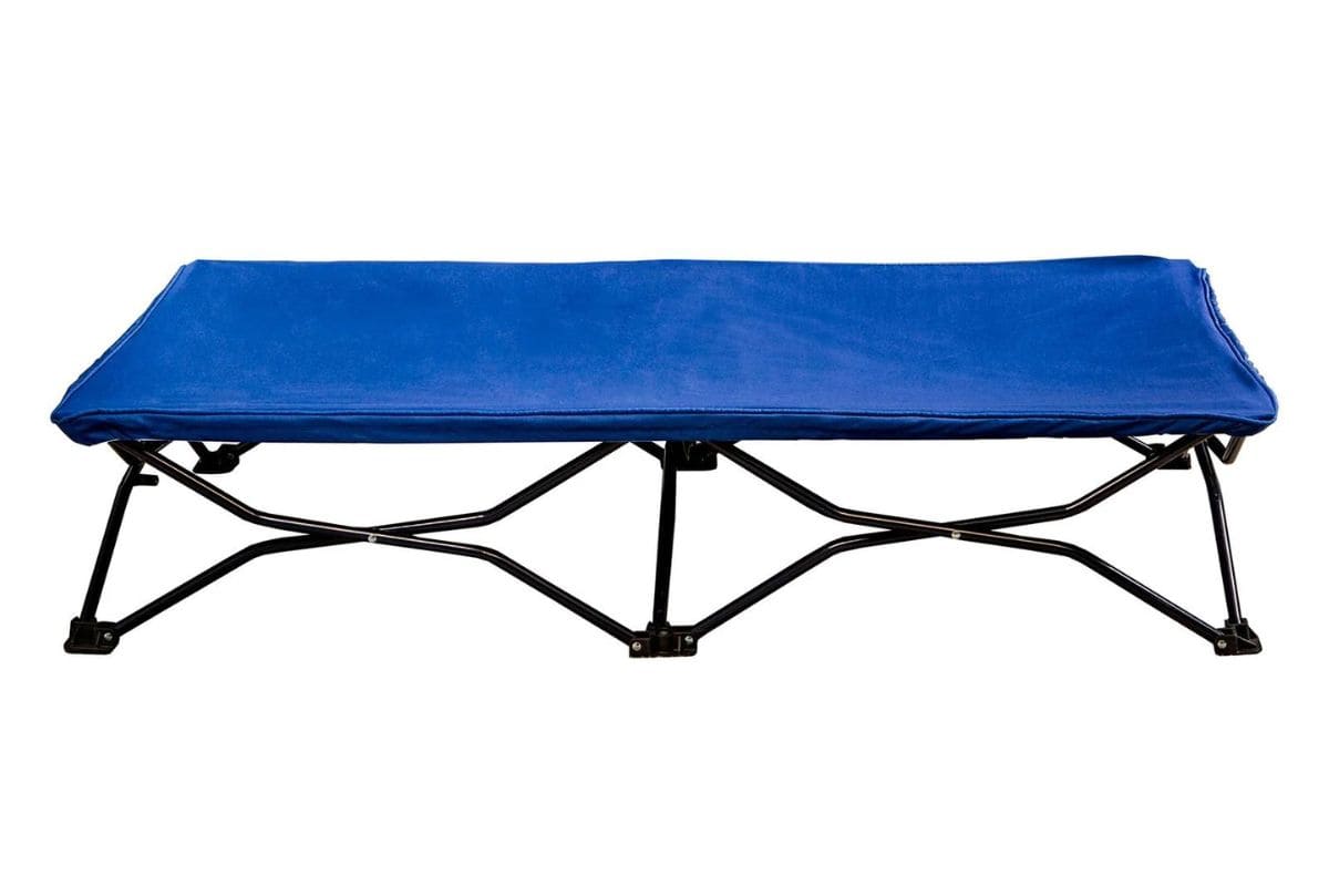 Toddler travel cot in blue.