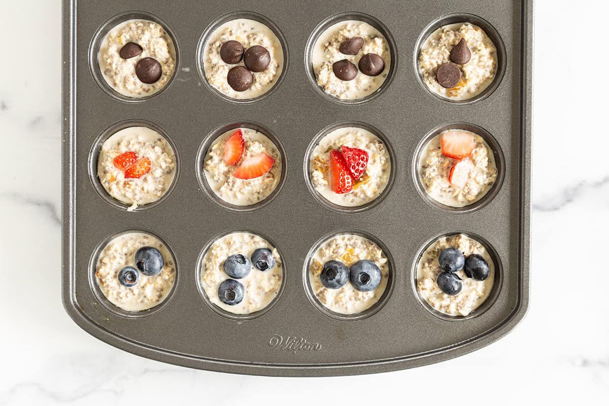 Oatmeal cups in muffin pan before baking.