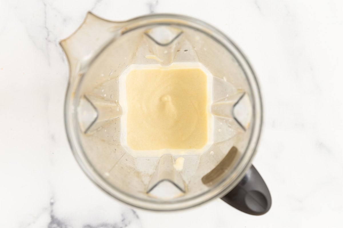 Creamy chicken pasta sauce in blender.