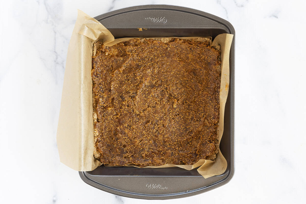 Fig bars being made in a pan.