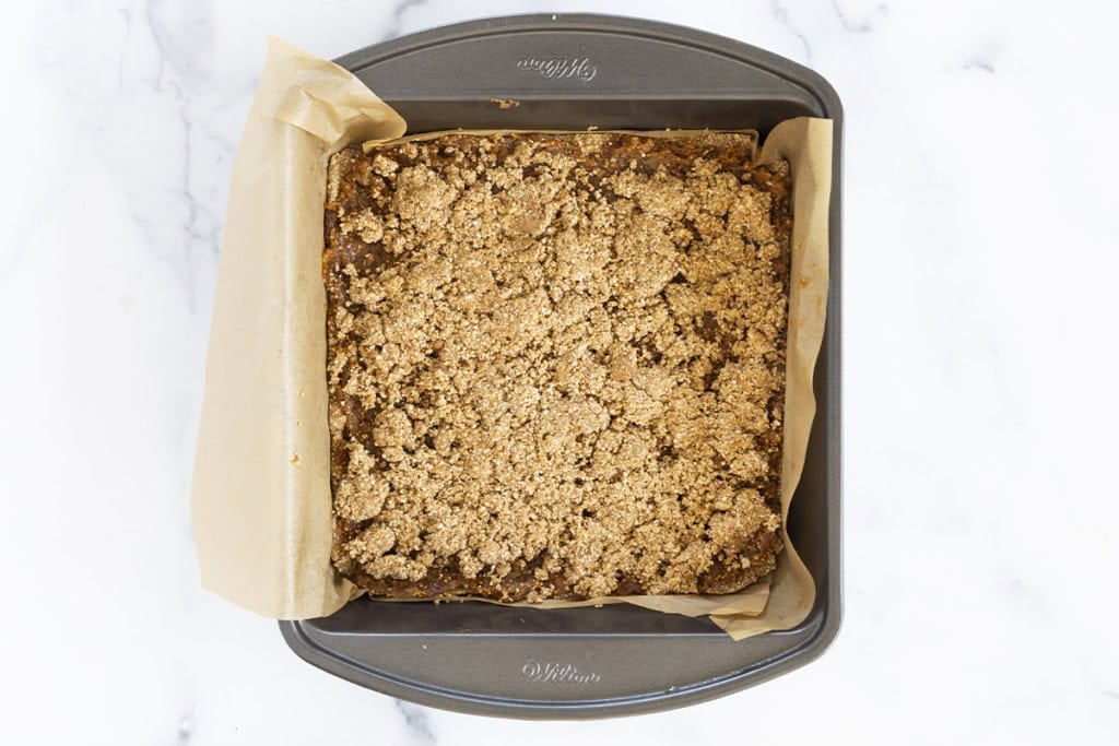 Fig bars in a pan before baking.
