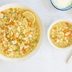 Turkey noodle soup in two bowls.