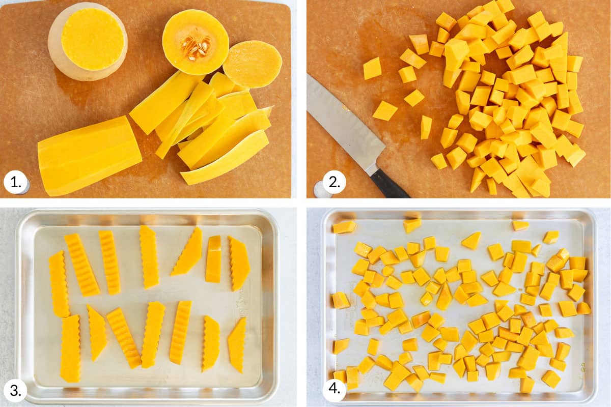 how to roast butternut squash step by step in grid.