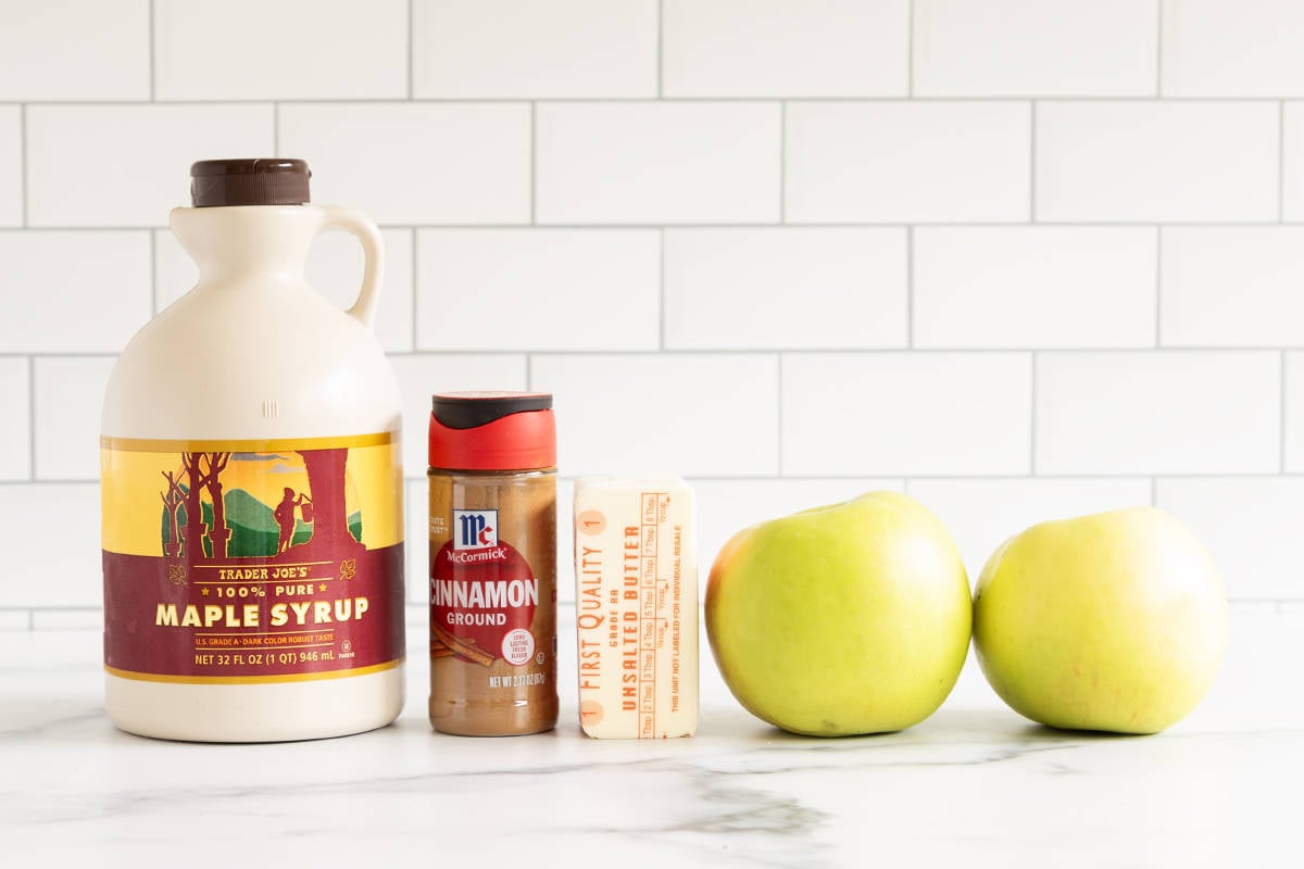 Ingredients for air fryer apples on countertop.