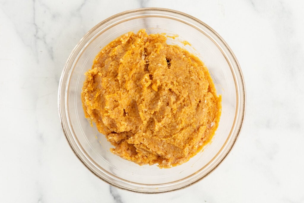 homemade chicken nugget mixture in bowl.