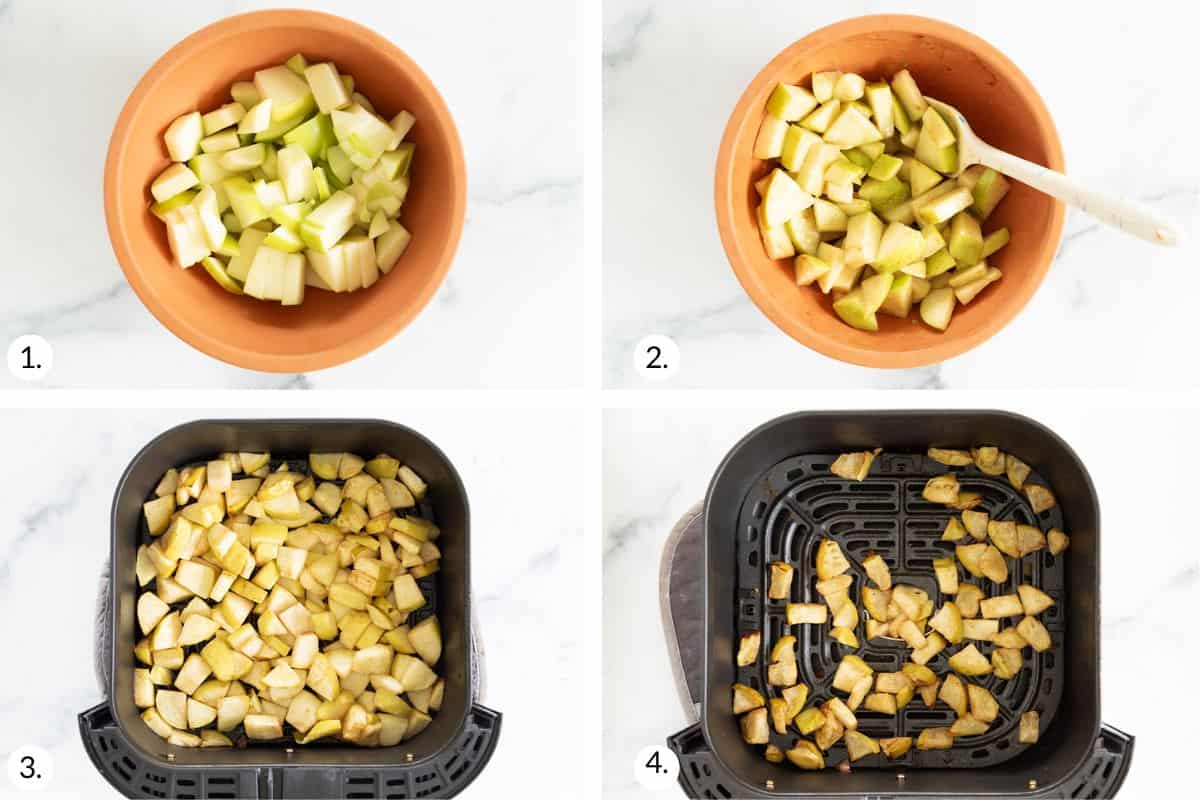 how to make air fryer apples in grid of images.