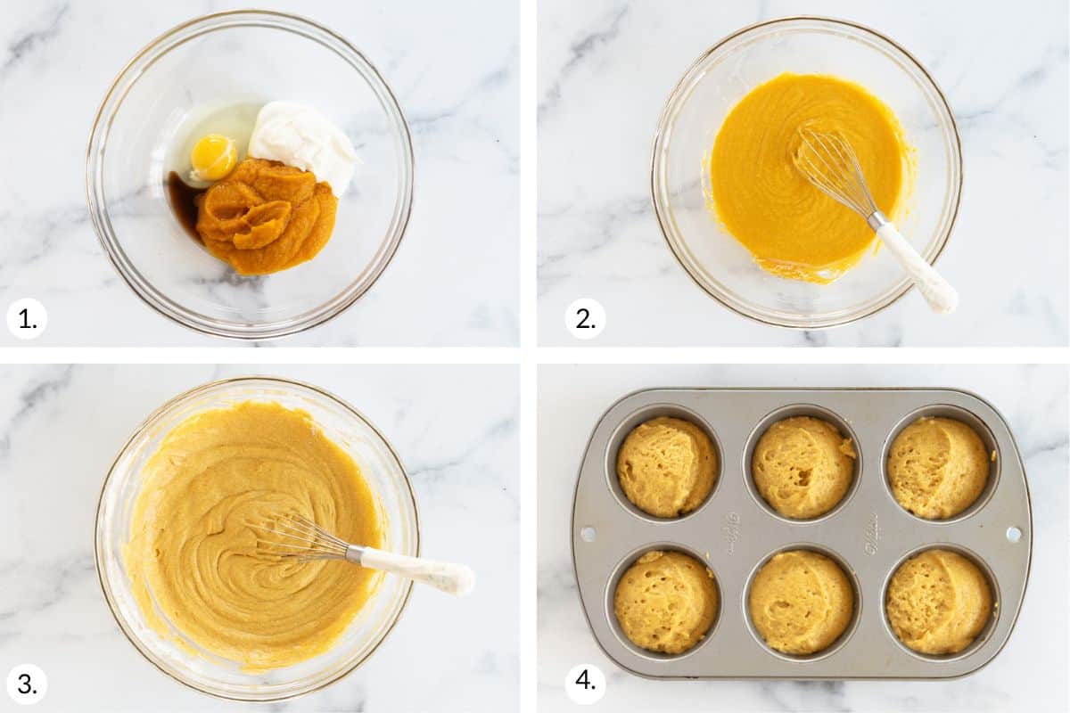 how to make pumpkin muffins in grid of images.
