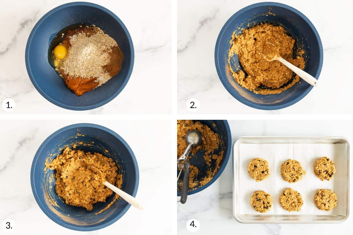 how to make pumpkin oatmeal cookies in grid of images.