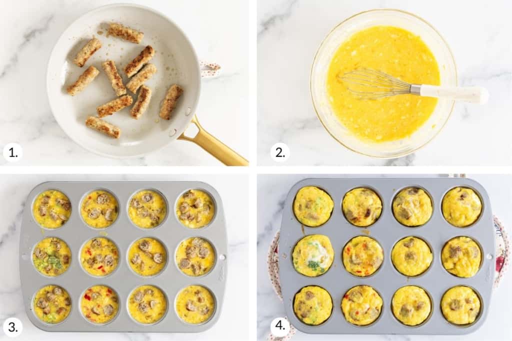how to make sausage egg muffins in grid of images.