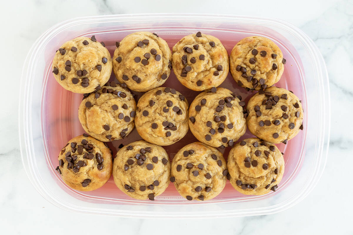 Protein banana muffins in storage container.