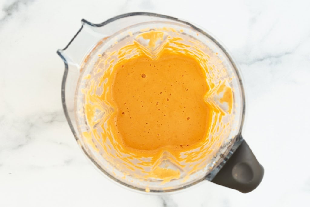 Sauce for red pepper pasta in blender.