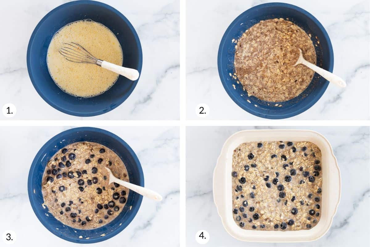 how to make blueberry baked oatmeal in grid of images.
