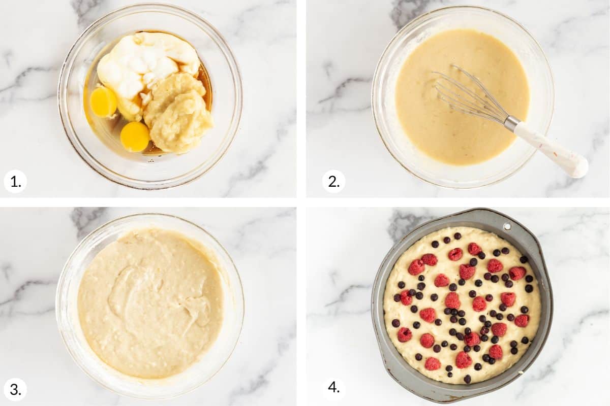 how to make breakfast cake in grid of images. 