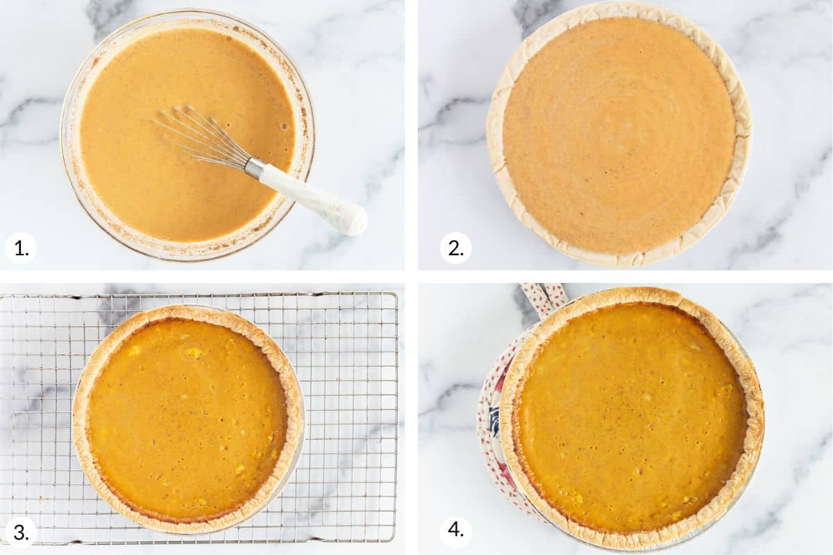 how to make easy pumpkin pie in grid of images.
