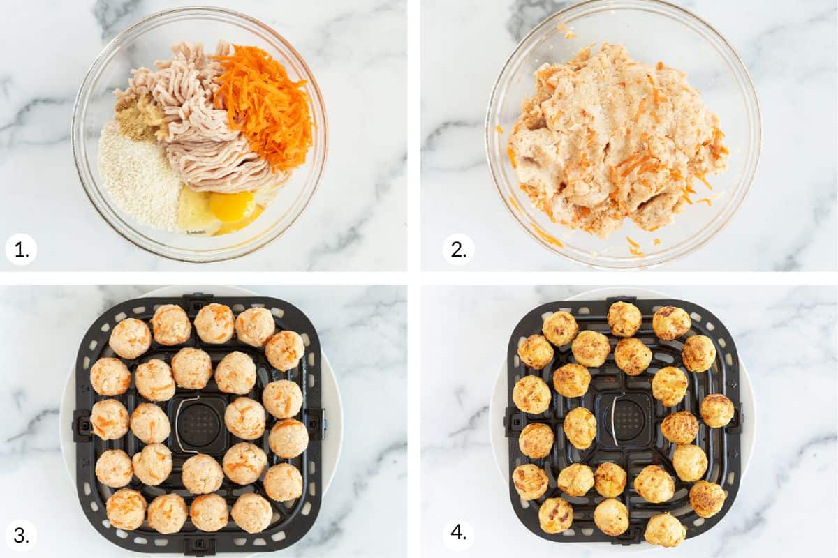 how to make teriyaki chicken meatballs in grid of images. 