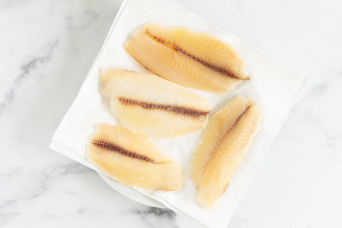 Fish on paper towels for fish nuggets.
