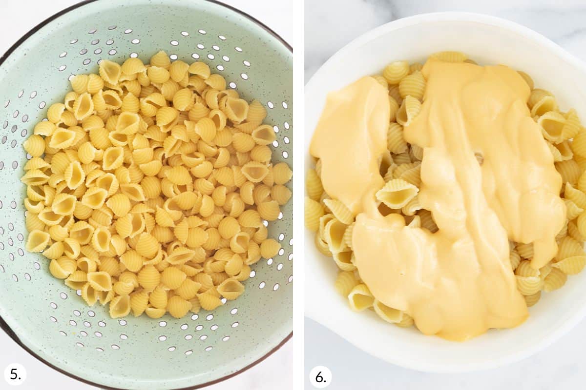 how to make hidden veggie mac and cheese in grid of images (1).
