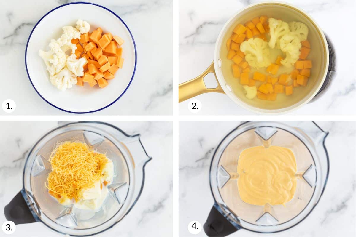 how to make hidden veggie mac and cheese in grid of images.