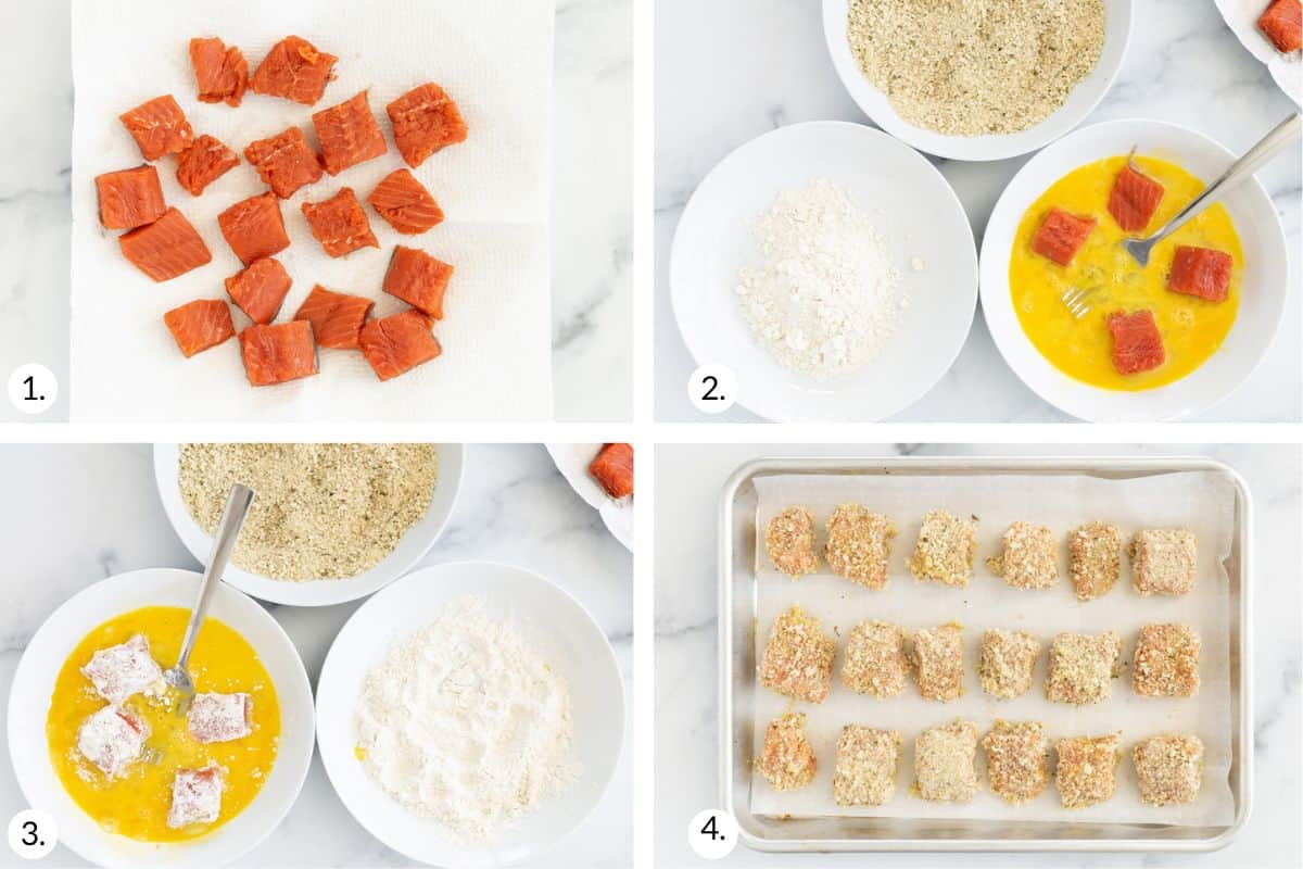 how to make salmon nuggets in grid of images.