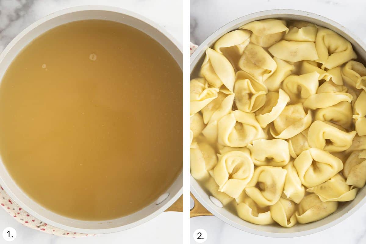 how to make tortellini in broth in grid of images.