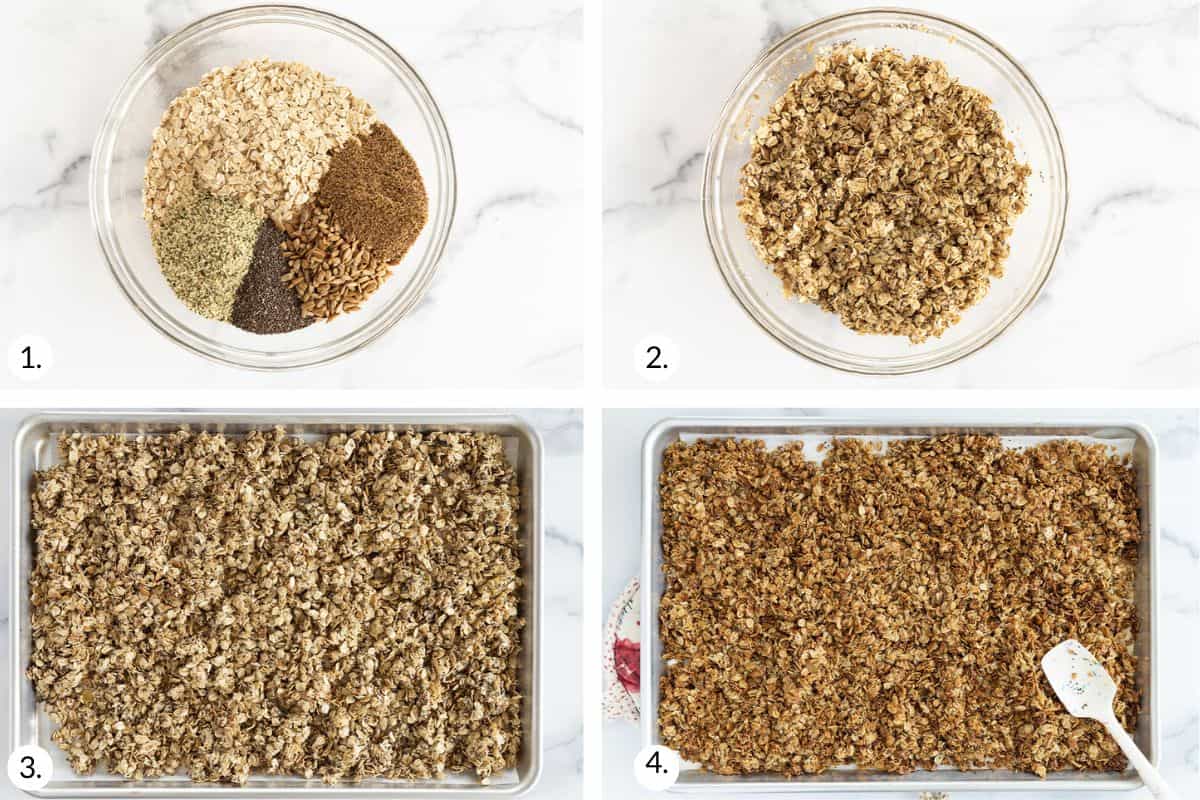 how to make nut free granola in grid of images.