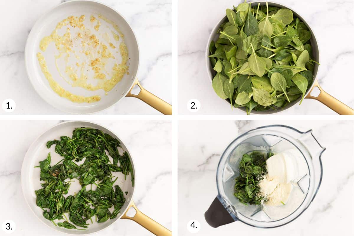 Steps to make spinach pasta sauce.