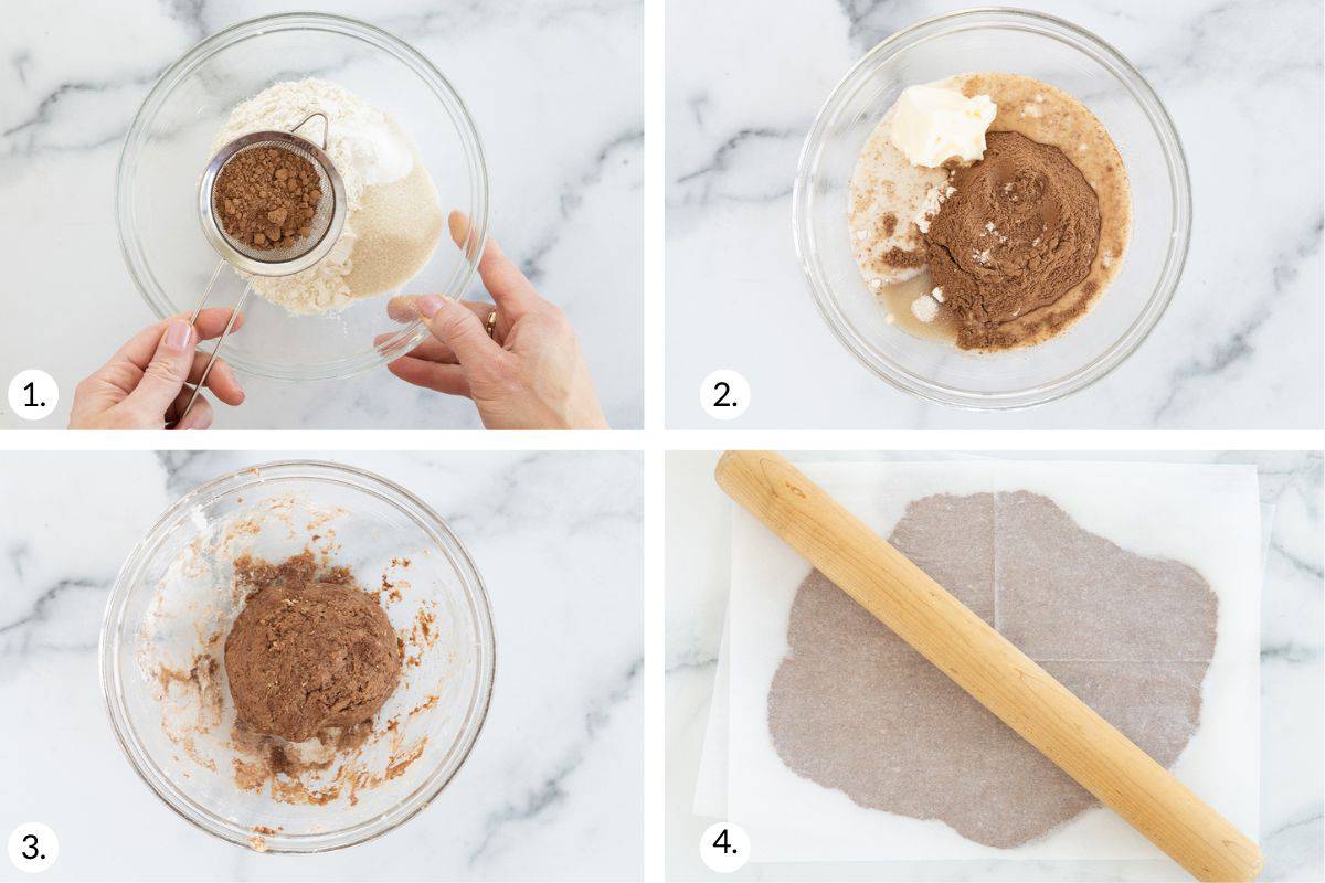 how to make chocolate sugar cookies in grid of images.