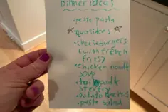 List of foods that child wrote in crayon.