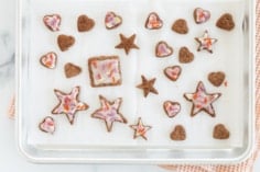 Chocolate sugar cookies with frosting and sprinkles.