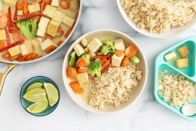 thai green curry in bowls.