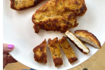 chicken cutlets on plate.
