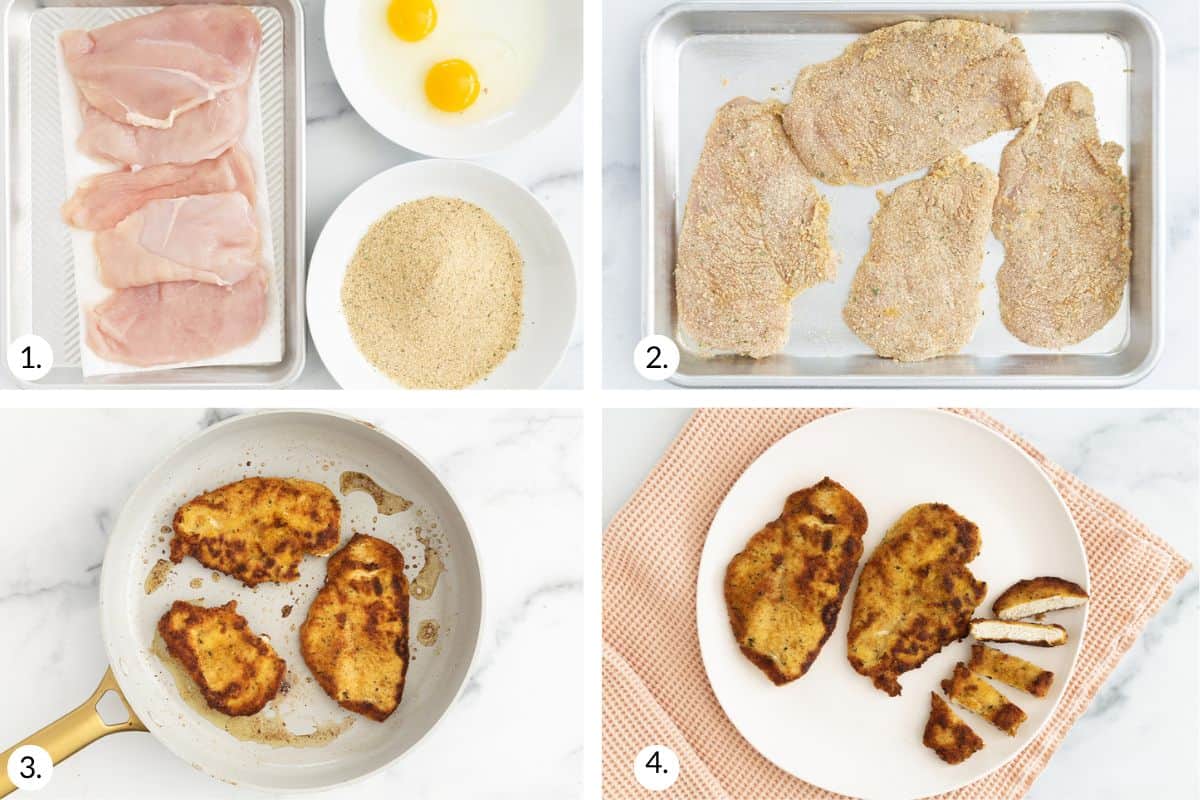 Steps to make Italian chicken cutlets.