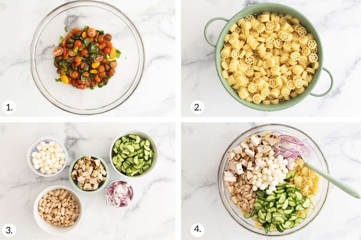 steps to make pasta salad with chicken.