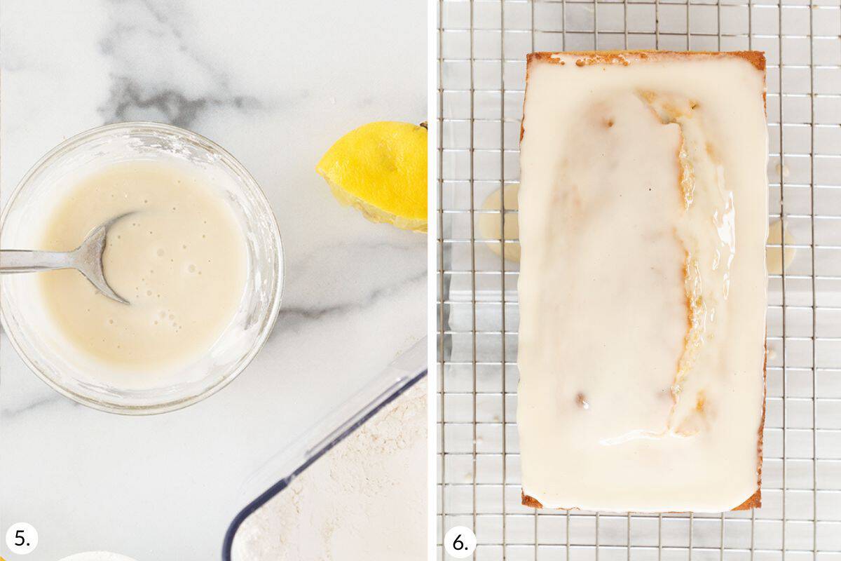 how to make lemon yogurt cake in grid of images.