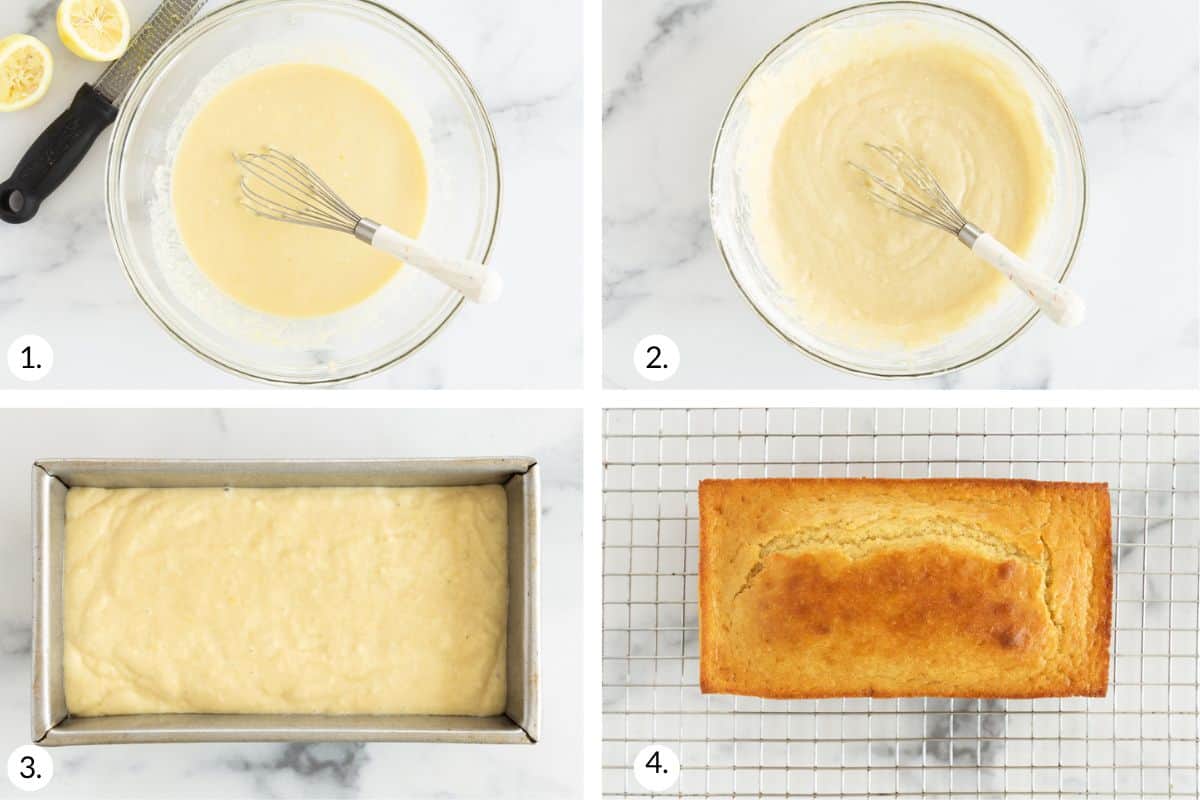 how to make lemon yogurt cake in grid of images.
