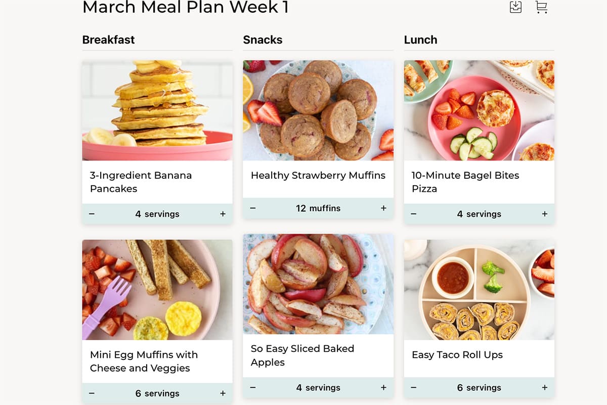 meal plan example image with 6 recipes in grid.