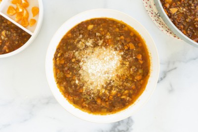 bowl of vegetarian lentil soup.