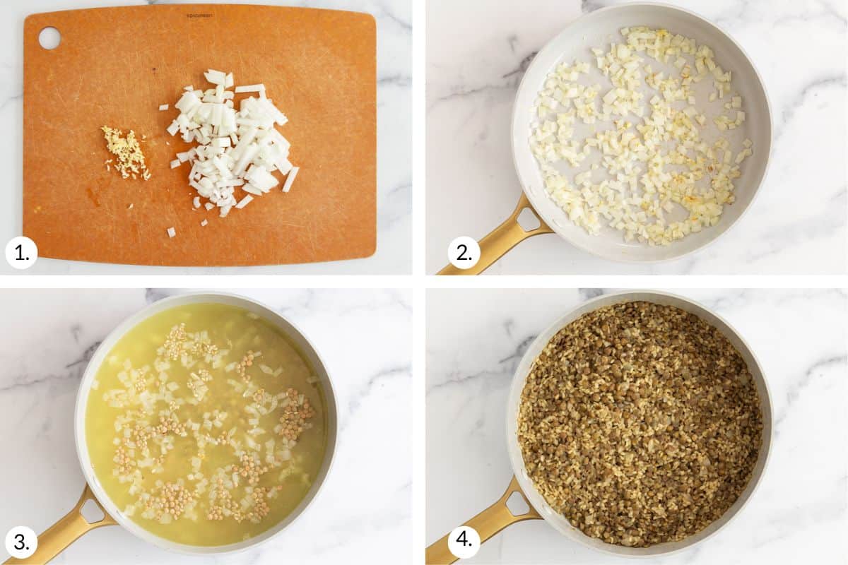 how to make lentils and rice in grid of images.