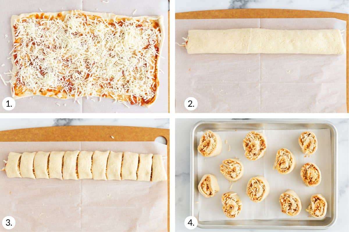 how to make pizza pinwheels in grid of images. 