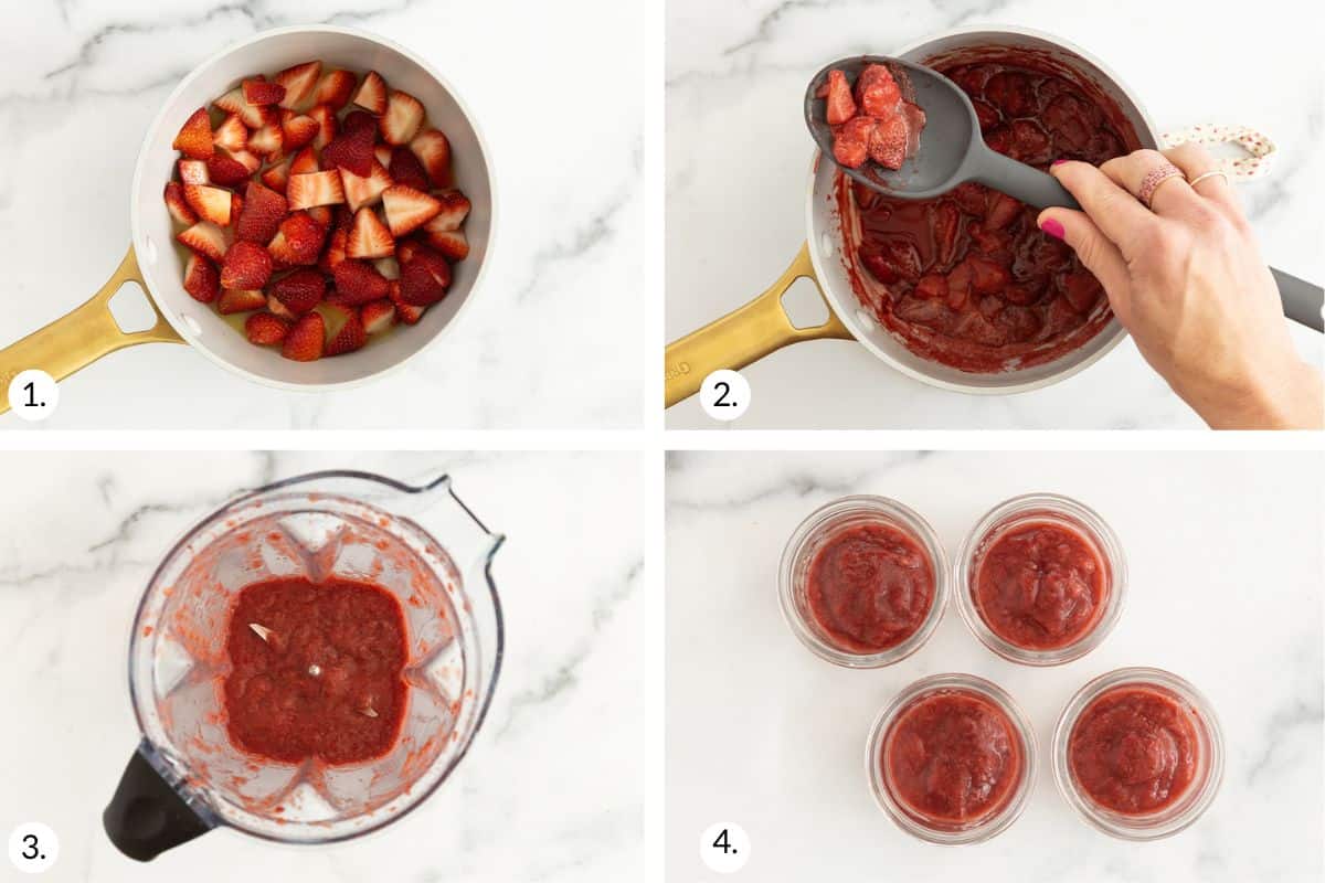 how to make strawberry yogurt in grid of images.
