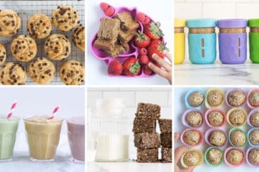 protein snacks for kids in grid of 6 images.