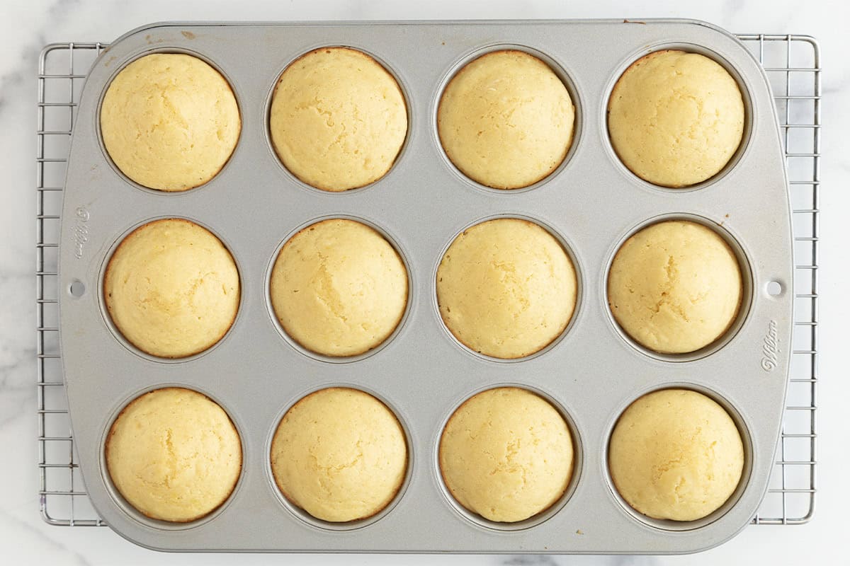 lemon yogurt muffins in baking pan.