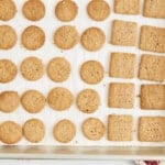 Homemade crackers on baking pan after baking.