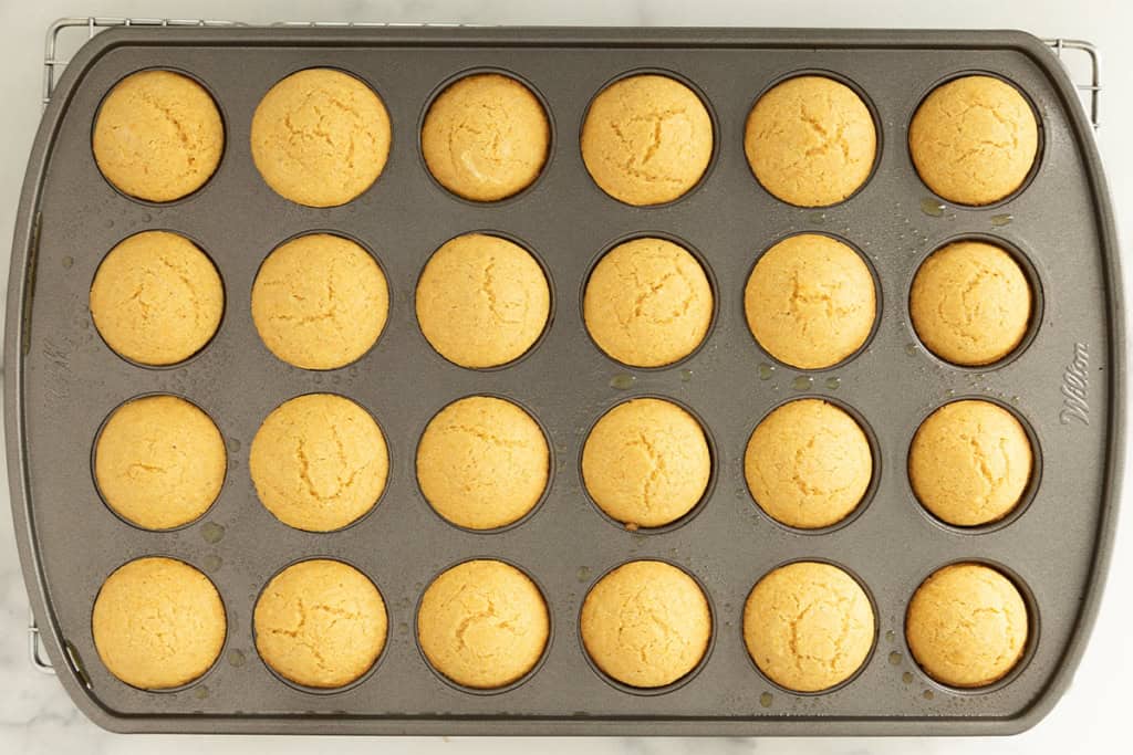 Cornbread muffins in mini muffin pan.
