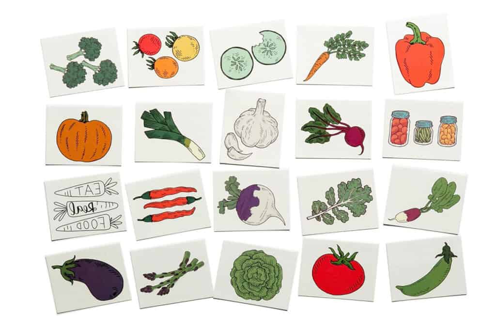 temporary tatoos in veggies.